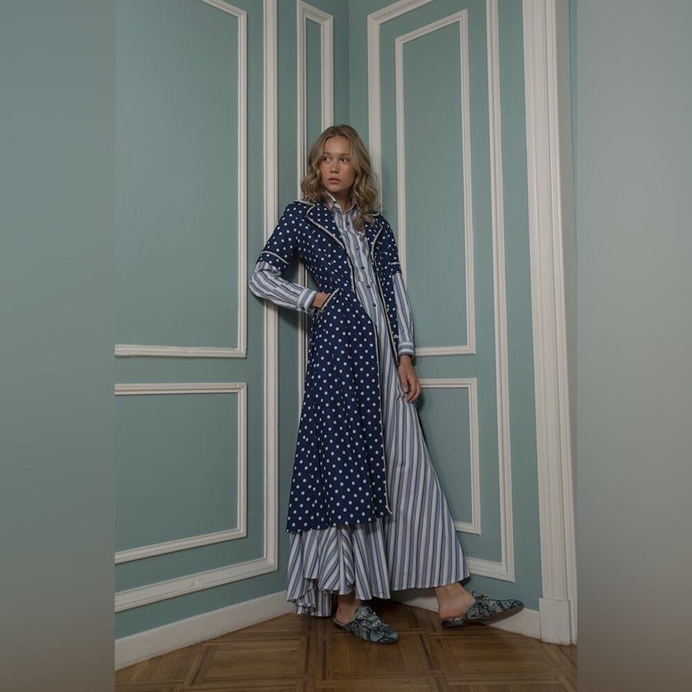 Evi Grintela Carine Cotton Striped‎ Print The Shirt Dress Maxi Button Down L